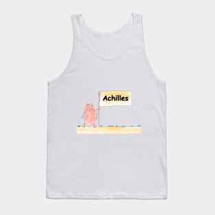 Achilles name. Personalized gift for birthday your friend. Cat character holding a banner Tank Top